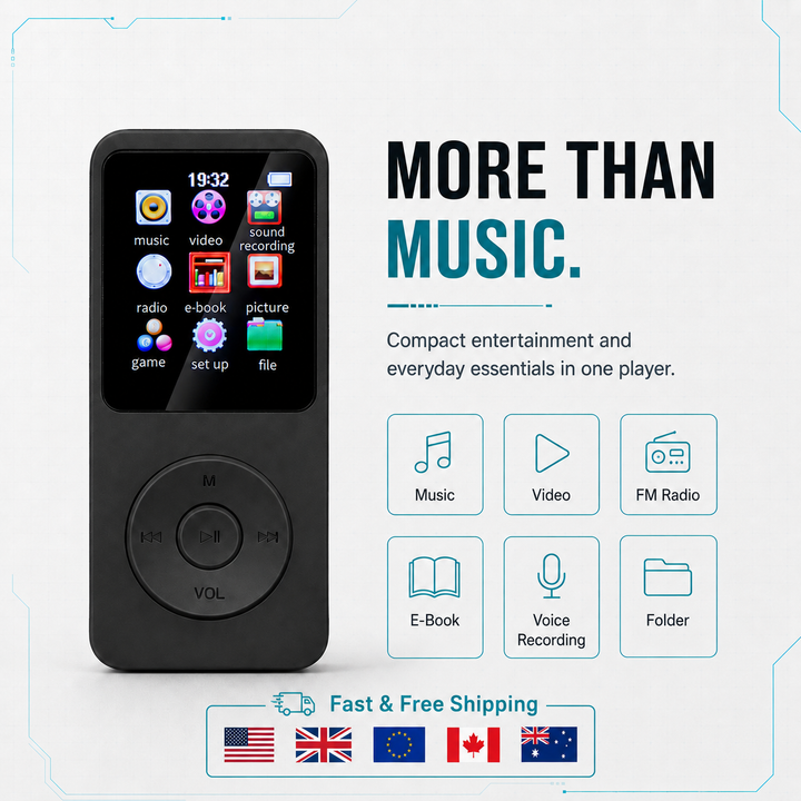 Lecteur MP3 portable MP3Gear – Lecteur de musique Bluetooth 5.4 de 1,8 po avec radio FM, enregistreur et prise en charge des livres électroniques