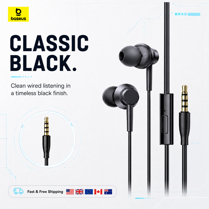 Baseus Encok 3.5mm Wired Earphones – Headphones with Mic for MP3 Players
